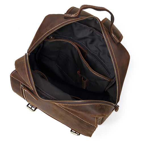 Made from the first layer of cowhide with a distinctive Crazy Horse leather finish, this backpack offers genuine, premium material quality.