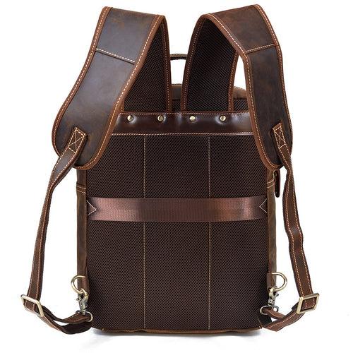 Made from the first layer of cowhide with a distinctive Crazy Horse leather finish, this backpack offers genuine, premium material quality.