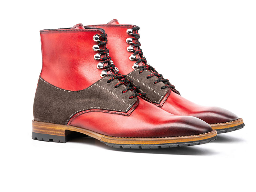 Red calf crust coffee suede leather men ankle boot