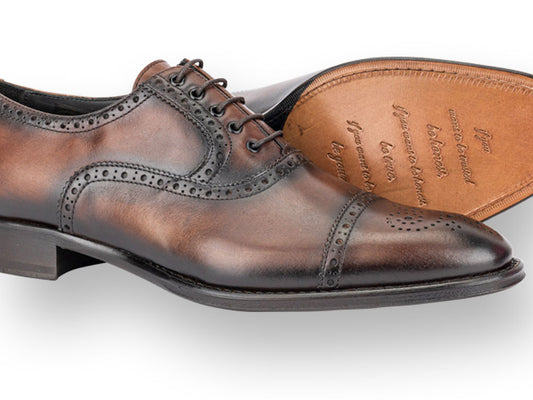 Coffee deco leather men oxford wing