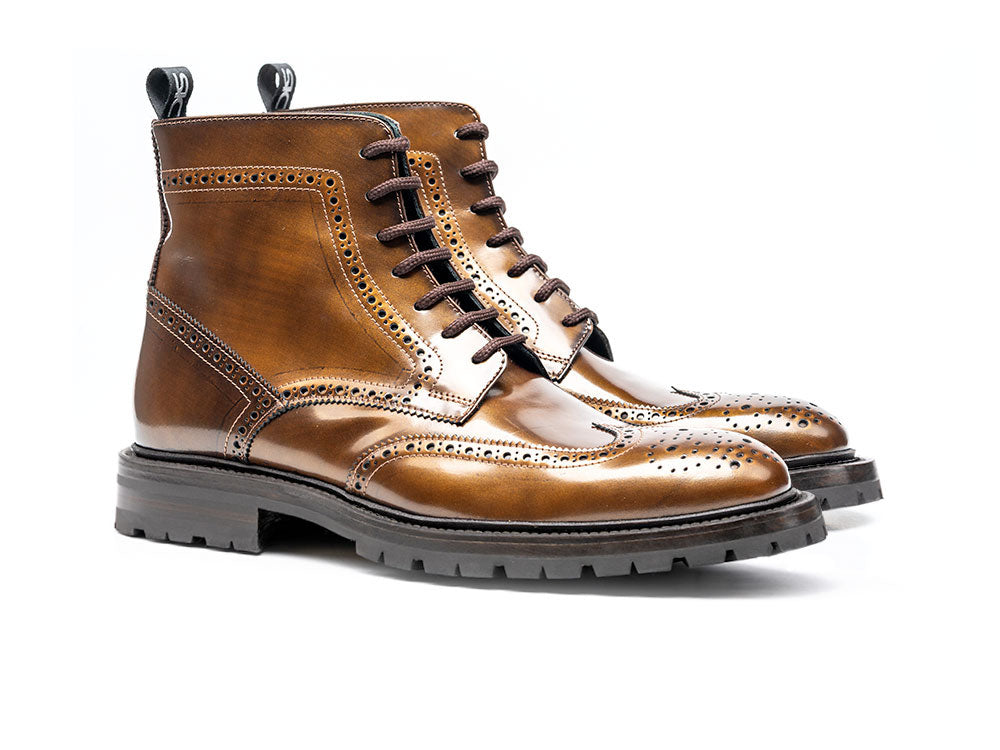 Ankle wing brogue boot in bronze polished leather | boots CSLitalia store