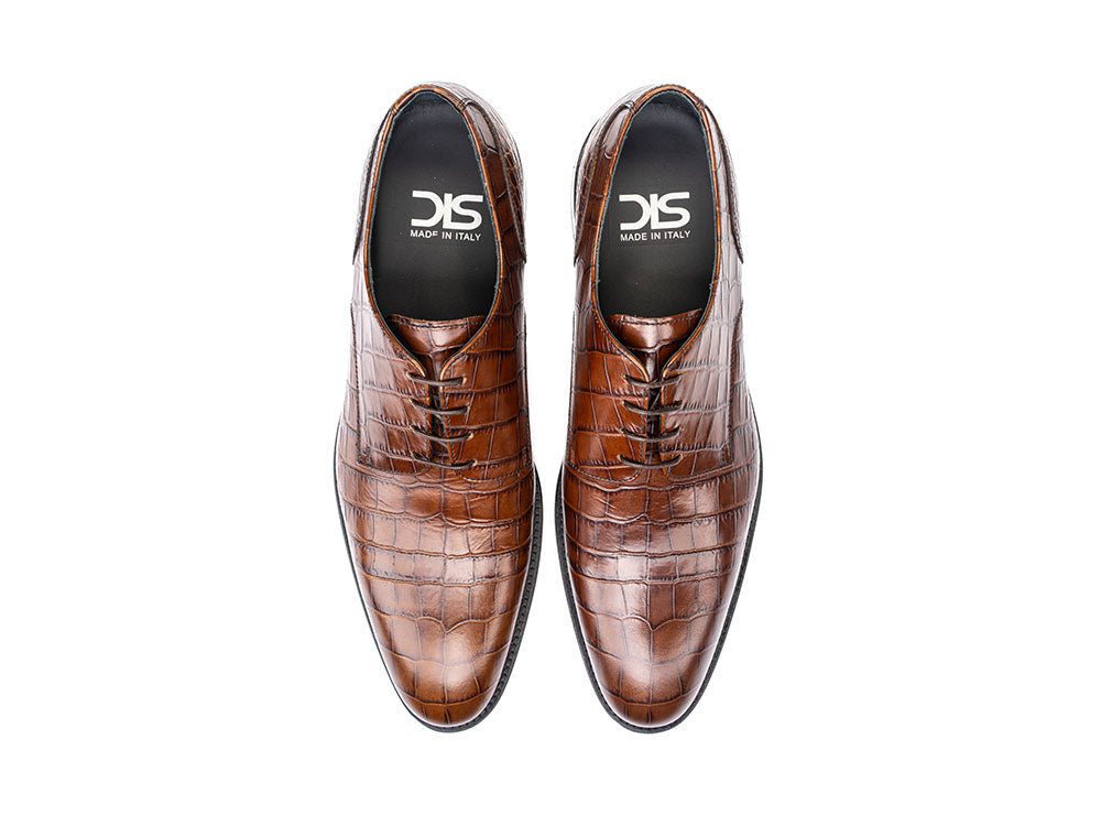 Croco pattern leather men derby plain shoes