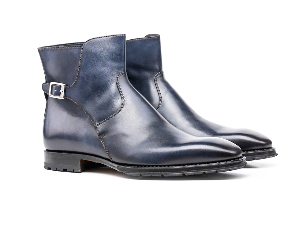 Navy calf crust leather men buckle boot | boots CSLitalia store
