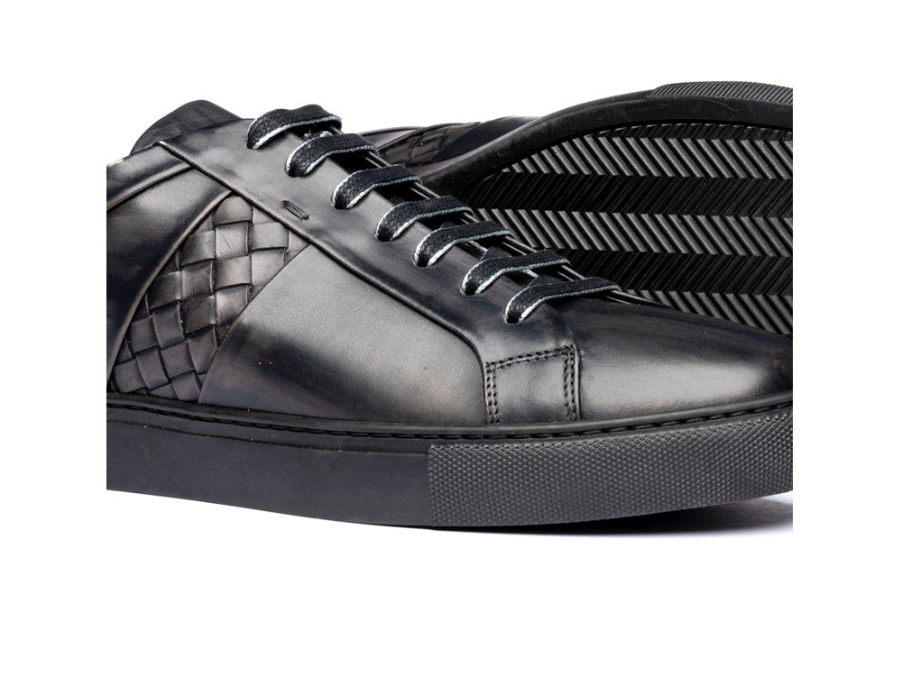 Low top dark grey deco leather sneakers